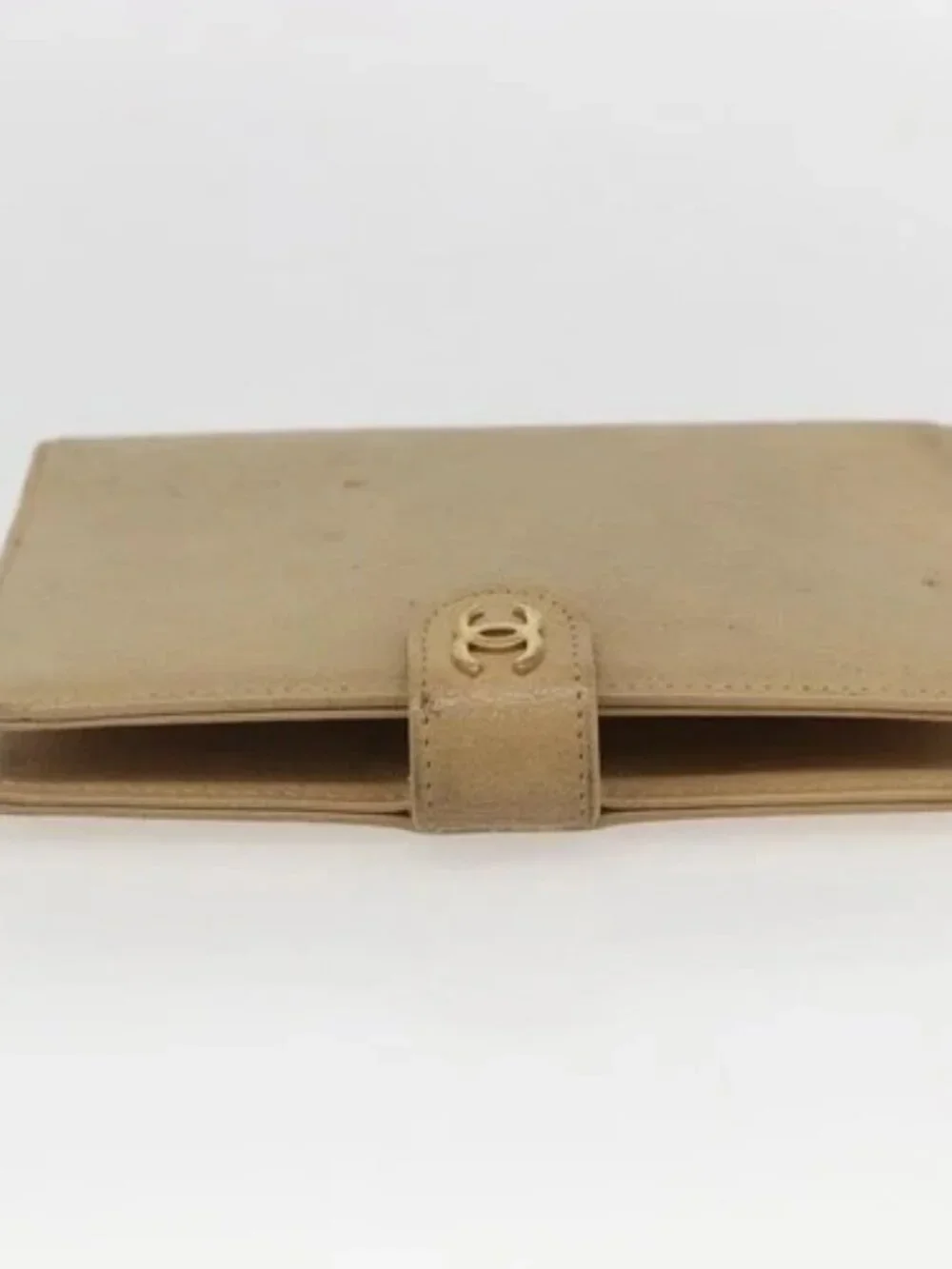 CHANEL Day Planner Cover Leather Beige Gold CC Auth 159060